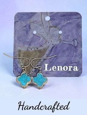 Hand Crafted 14K Gold Fill Turquoise Clover Drop Earrings  Hypoallergenic